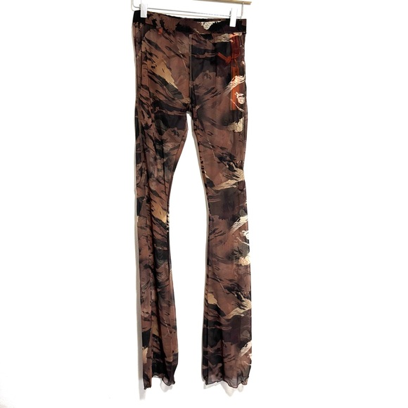 Heron Preston Camo Mesh Flared Pants Size XS Brown Printed Sheer Pants - Picture 3 of 11